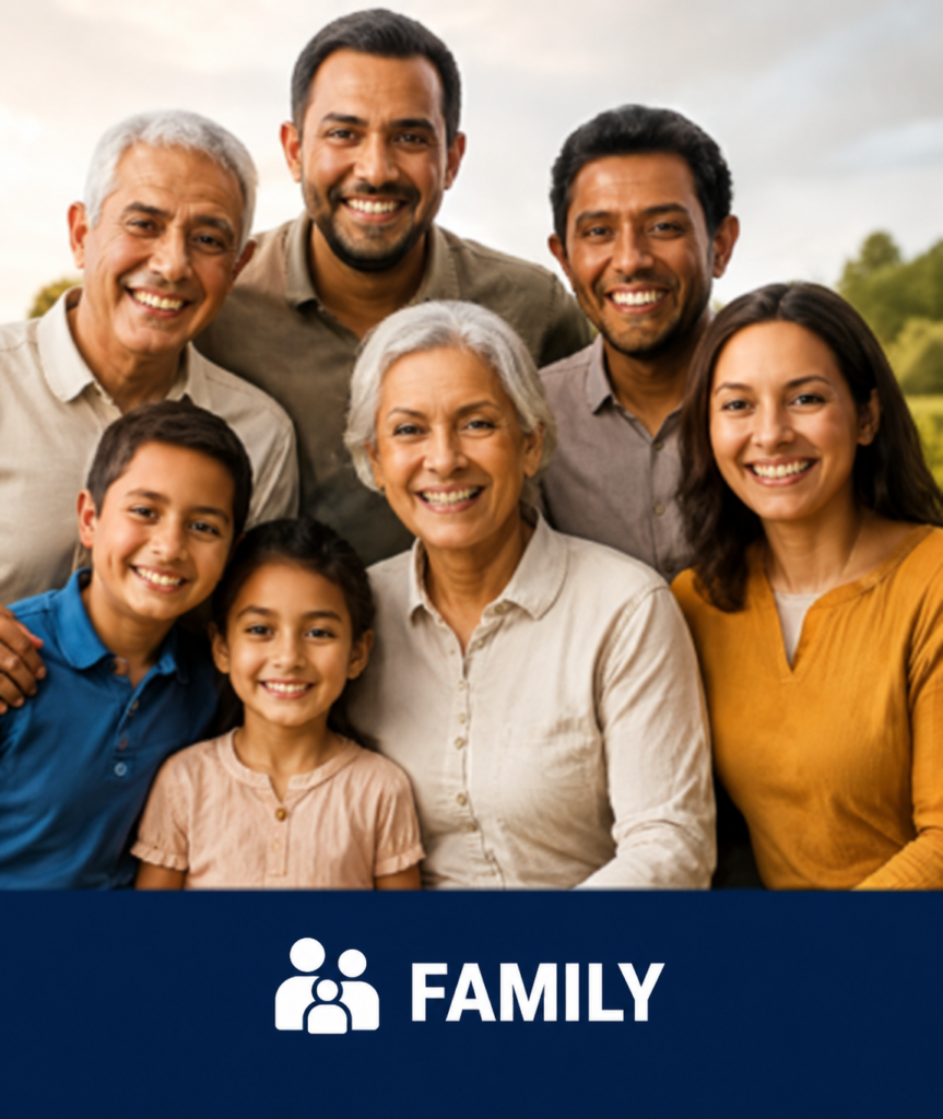 Our Story. Our Community. Our Future — family, skilled trades, coaches, education, work and purpose, marriage and family, children and teamwork. Associated description if needed: Every student is shaped by family, school, coaches, mentors, neighbors and community.