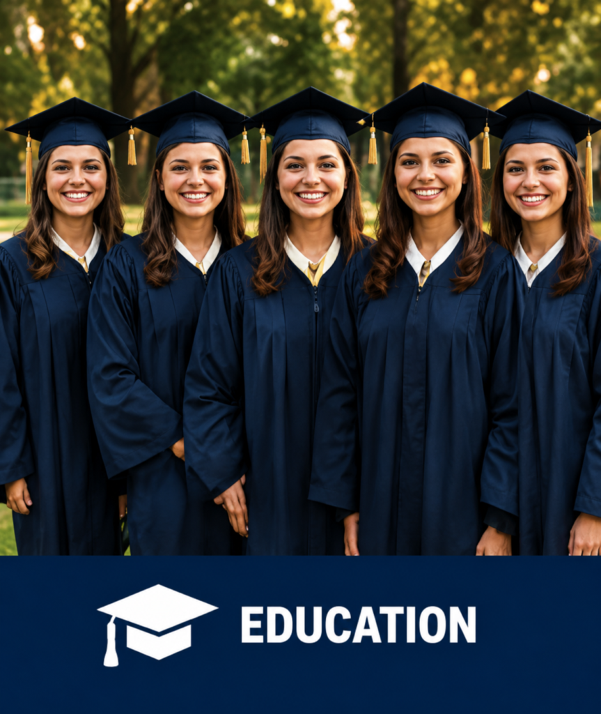 Our Story. Our Community. Our Future — family, skilled trades, coaches, education, work and purpose, marriage and family, children and teamwork. Associated description if needed: Every student is shaped by family, school, coaches, mentors, neighbors and community.