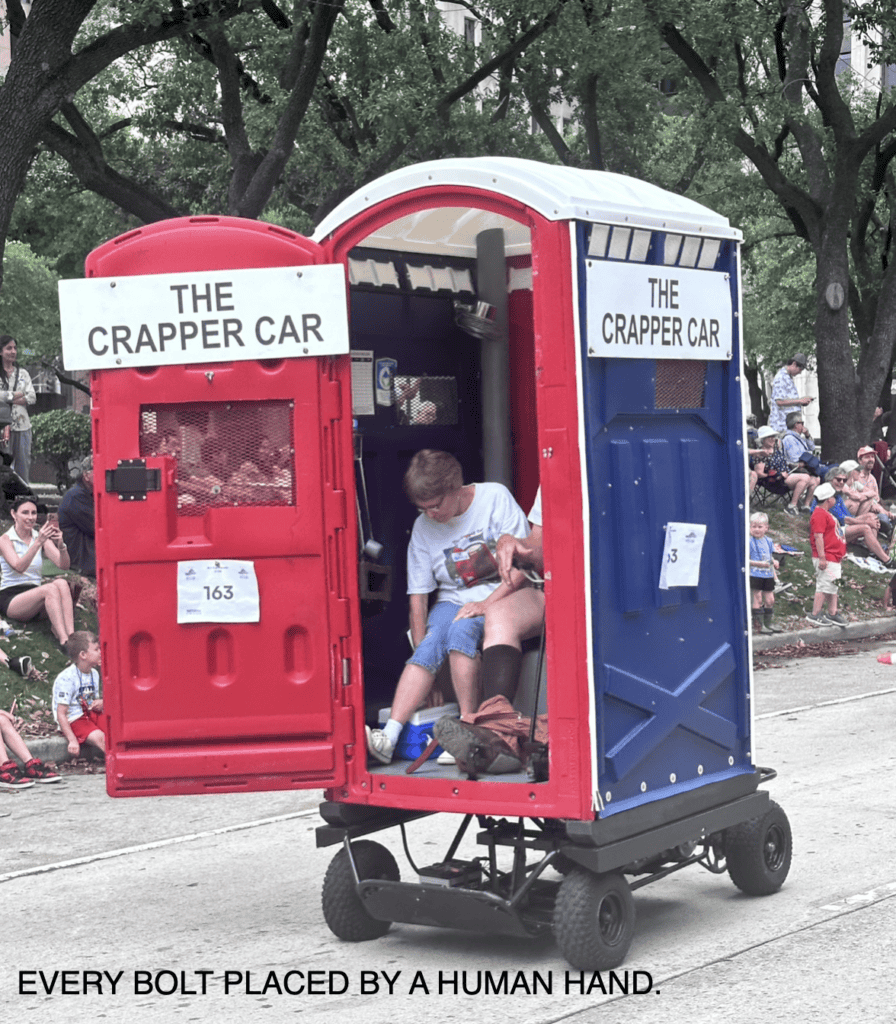 Houston Art Car examples illustrating creativity, craftsmanship, hands-on skills and community participation.