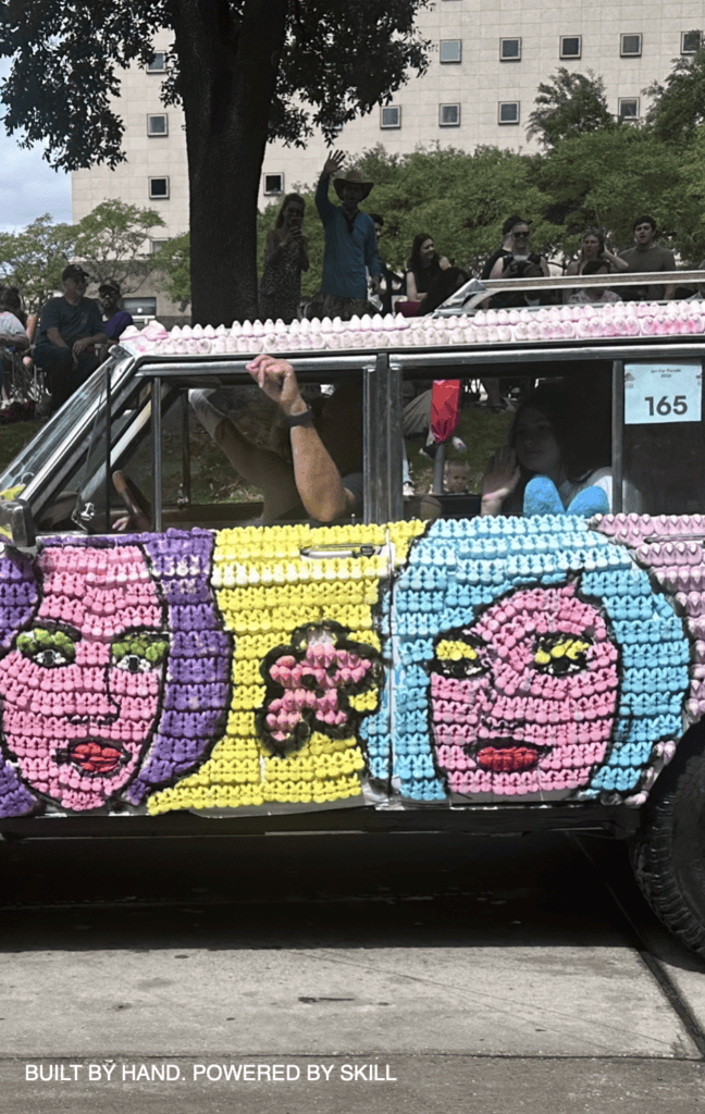 Houston Art Car examples illustrating creativity, craftsmanship, hands-on skills and community participation.